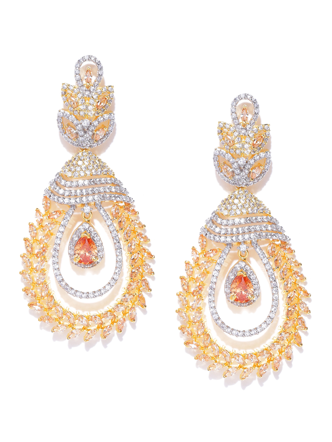 YouBella Gold-Plated Teardrop-Shaped Stone-Studded Drop Earrings